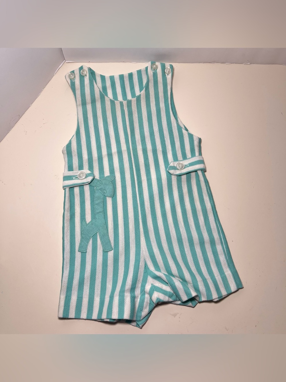 VTG Health-tex Grandmillennial Giraffe Striped Knit Romper Unisex 12M Cottagcore